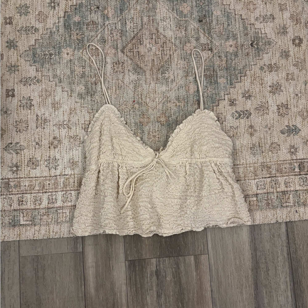 Zara tan scrunched ruched tank